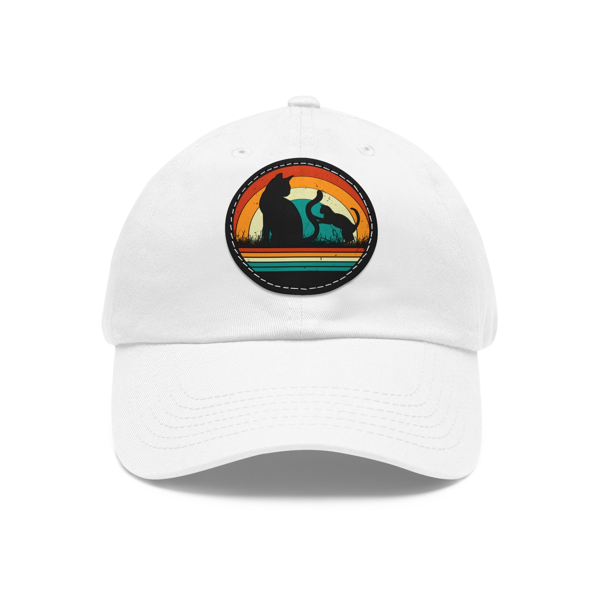 Cats and Sunset Dad Hat - Vintage Leather Patch Cap